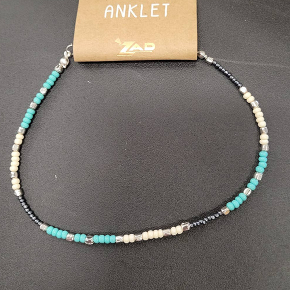 ZAD Jewelry - Cream, Silver, Hematite & Turquoise Color Sead Bead Anklet